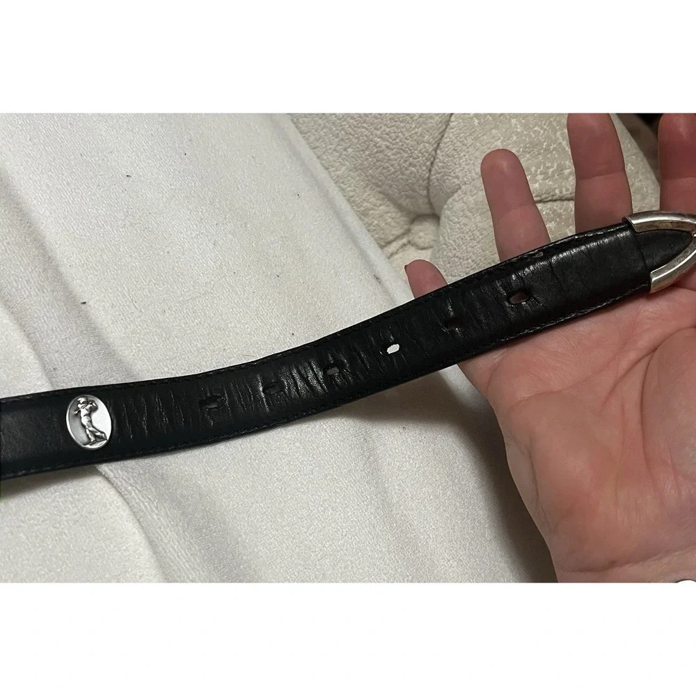Black‎ Leather Men's Golf Belt With Silver Hardware, Total Length - 49 inches.
